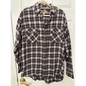 Moose Creek Legendary Clothing Mens Large Brown Blue Plaid Cotton Flannel Shirt